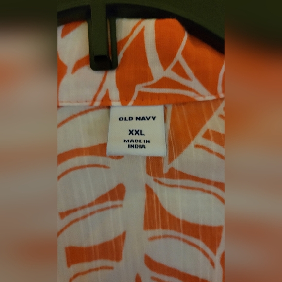 Old Navy Peach & White Tropical Hawaiian Design Button Up & Tie at Waist XXL Top - Picture 2 of 7